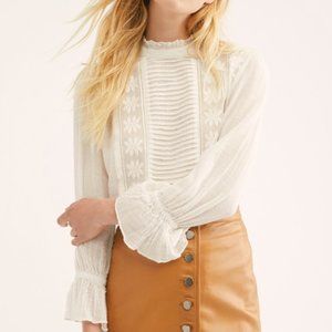Free People Adore You Mock Neck Button Boho Top